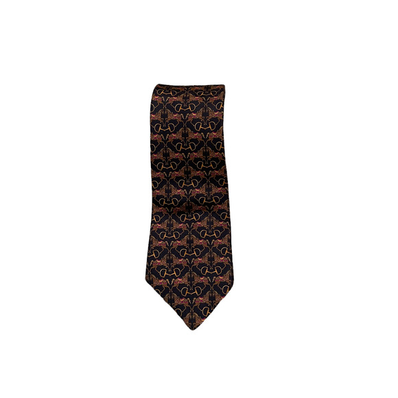 Brooks Brothers Tie 100% Silk Mens Black With Horses & Horsebits 58.5"L X‎ 3.5"W - Picture 1 of 5